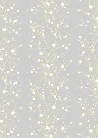 Blossom Branch White & Gold on Pale Grey