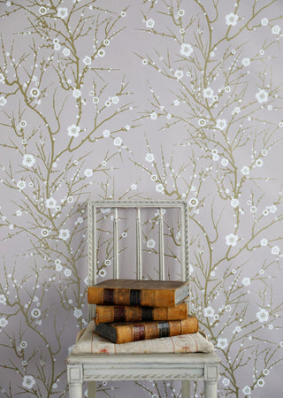 Blossom Branch White & Gold on Dusky Pink