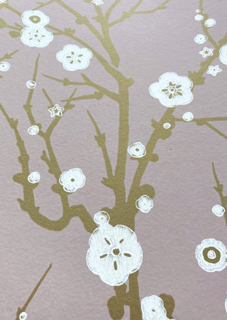 Blossom Branch White & Gold on Dusky Pink