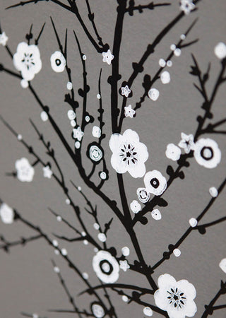 Blossom Branch White & Black on Warm Grey