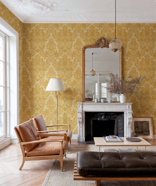 Venetian Damask Mustard by Coordonné, wallpaper