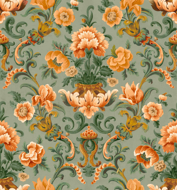 Aranjuez Damask Sage by Coordonné, wallpaper