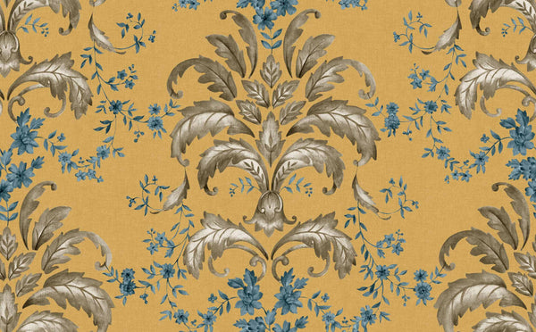 French Damask Mustard by Coordonné, wallpaper