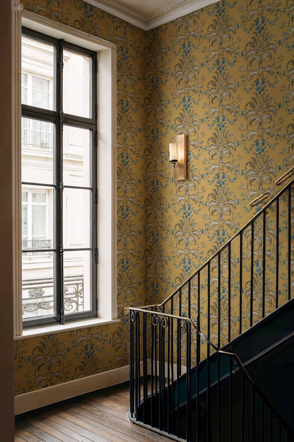 French Damask Mustard by Coordonné, wallpaper