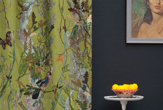 Indie Wood Cotton Linen Fabric Lime by Timorous Beasties