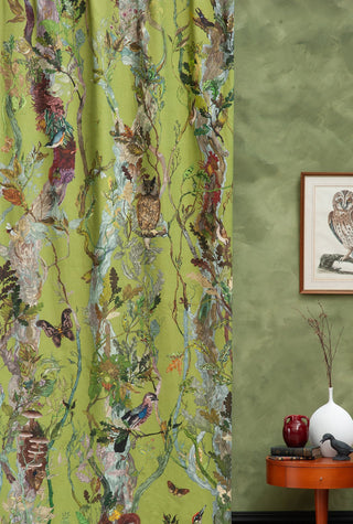 Indie Wood Cotton Linen Fabric Lime by Timorous Beasties