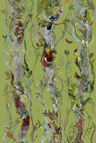 Indie Wood Cotton Linen Fabric Lime by Timorous Beasties