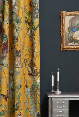 Indie Wood Cotton Linen Fabric Mustard by Timorous Beasties