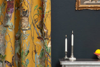 Indie Wood Cotton Linen Fabric Mustard by Timorous Beasties