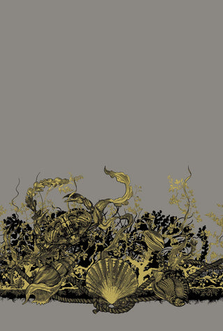 Shell & Crab Velvet Black & Pale Gold on Grey